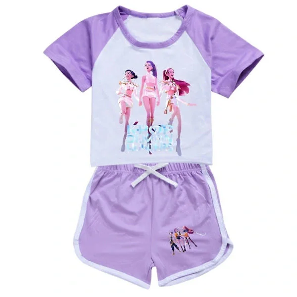 Flickor K-Pop Demon Hunters T-shirt Kortärmade Shorts Set Pyjamas Barn Lila