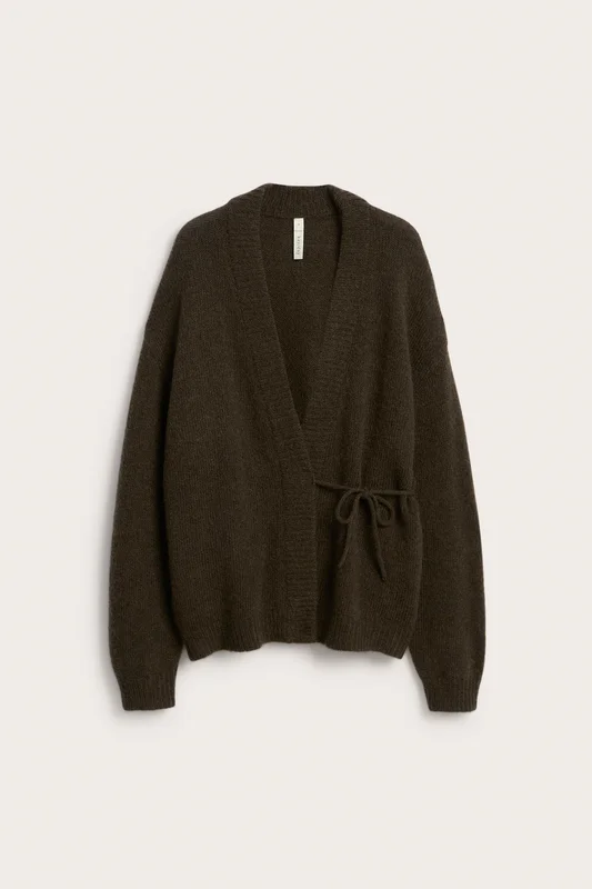Kappahl | Cardigan i ullblanding med knytebånd Brun XL | Dame