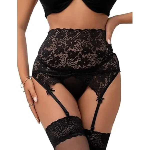 Sexet strømpeholder sæt til kvinder i plus size med høje, transparente blondestrømper, strømpeholder og strømpeholdersæt, hofteholderbælte, sexet 