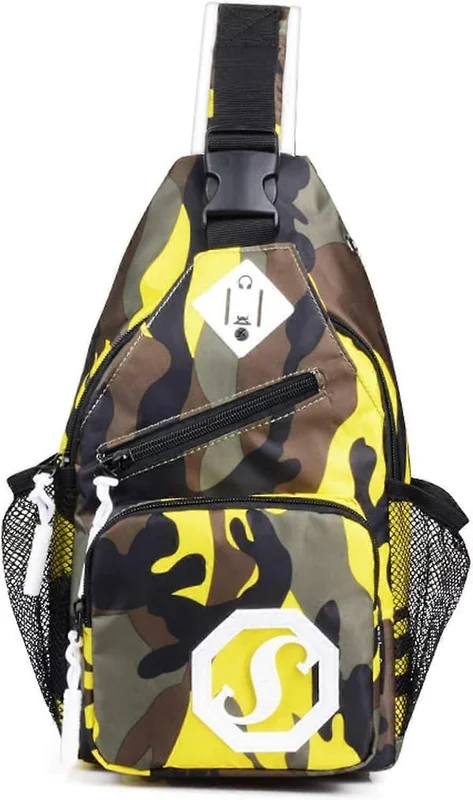 Unisex Ultralätt Bröstväska Axelväska Män Kvinnor Bältesväska Crossbody-väska för Resor Vandring Cykling Jogging Sling Daypacks, Kamouflage Gul