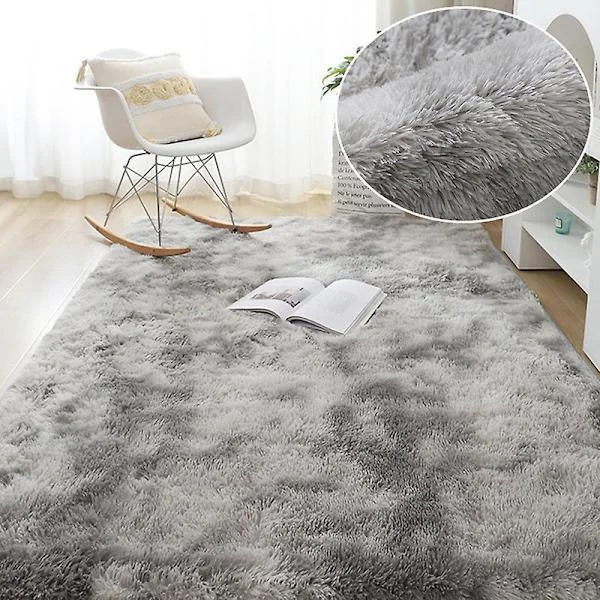 Fuzzy regnbue tæpper til børneværelse, bløde luvtæpper stue børn babyværelse børnehave legerum sødt indretningstæppe batik lysegrå