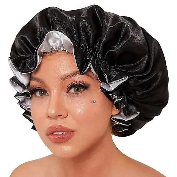 Silk Bonnet for Natural Hair, Bonnets for Black Women, Satin Bonnet for Long Hair, Bonnet for Sleeping, Black