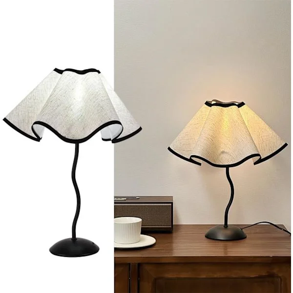 Bordslampa – Modern sänglampa – Dimbar LED-lampa – Kronbladslampskärm – Sänglampa med tygskärm – 3-färgs justerbar lampa – Skrivbordslampa