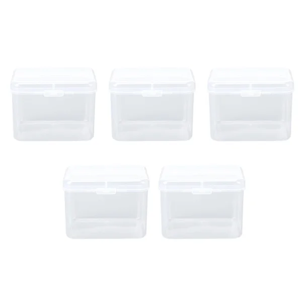 5-pack genomskinliga förvaringslådor i plast med snäpplock, multifunktionell bärbar behållare för sminksvampar, smycken, pärlor, resor