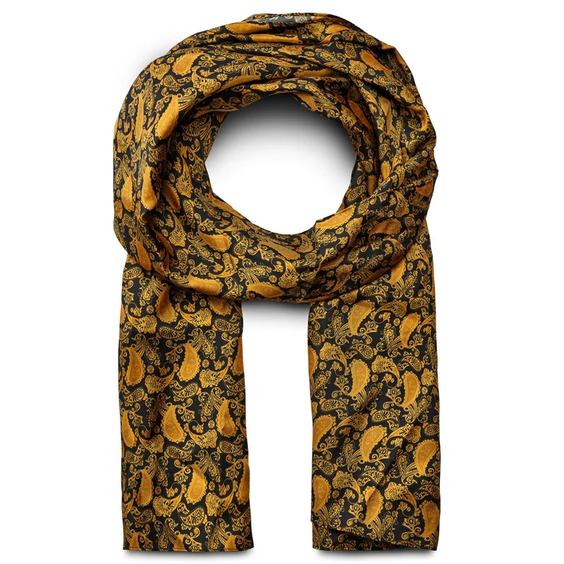 GOLD & BROWN PAISLEY Pattern Silk Scarf for Men - Summer scarves