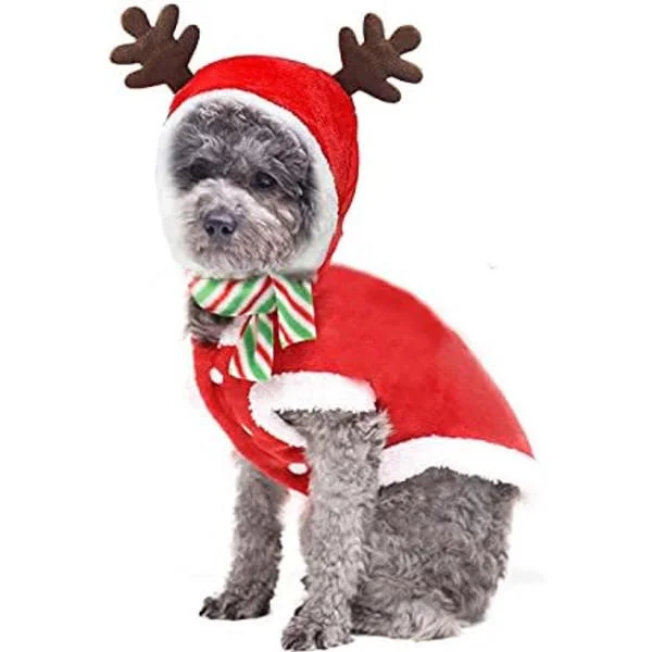 Julekostymer for kjæledyr, julekostyme for katt og hund, elghundkostyme, julekostyme for hund med hatt for små og mellomstore hunder og katter (M)(M)