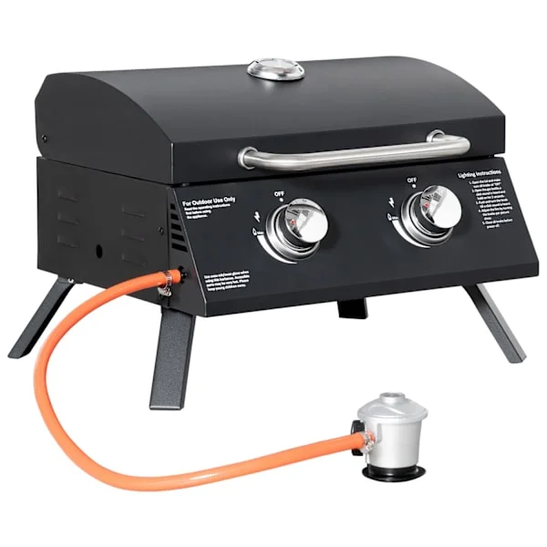 Bordgrill Mobil Gasgrill Bbq Med 2 Brændere, Grillnet, Udendørs, Rustfrit Stål, Sort, 55X46.5X41Cm, Lille, Picnic