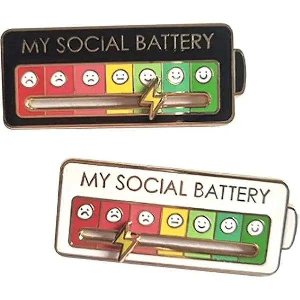 2 stk. MITT SOSIALE BATTERI, Morsom Brosje for Sosialt Humør i 7 Dager, Brosje Morsom Sosial Batteri Brosje Merke Humør Brosje Merke Sø