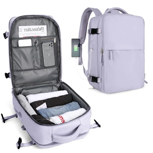 Kabinryggsäck 45x30x16 Under Sätet Ryggsäck för Flygplan Handbagage Ryggsäck Under Sätet Bärbar Datorväska Dam Resväska med Skofack, A purple