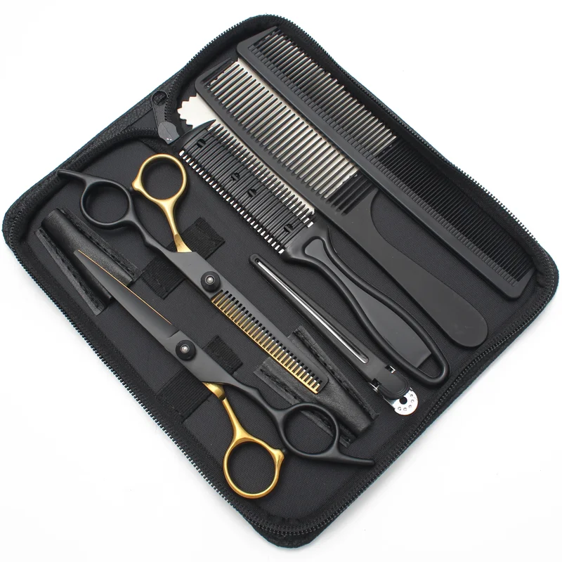 AliExpress - Haarscheren-Set 6'' Japan Edelstahl Farbige Friseurscheren Schwarzes Haarschnitt-Set Effilierschere Kamm Friseursalon C1001