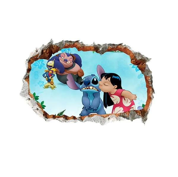 Stitch väggstickers 3D trasig vägg tecknad klistermärken barn