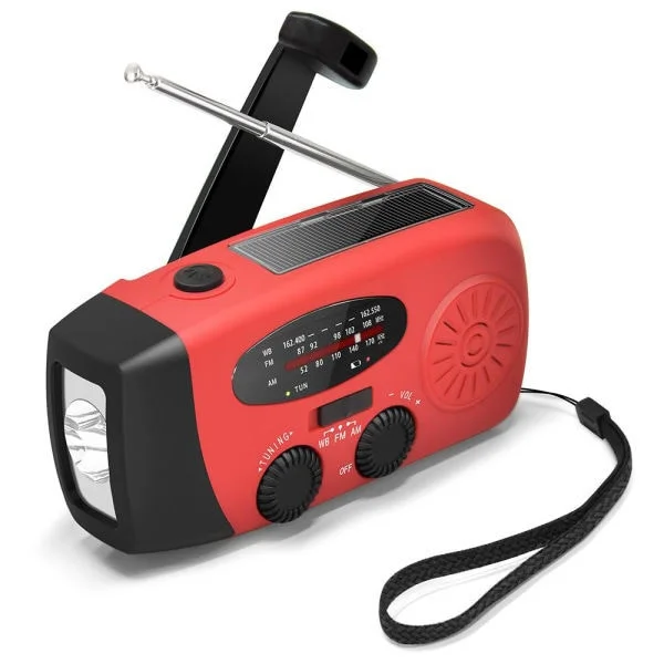 Påskerbjudanden! Högkvalitativ vevradio med solceller, ficklampa och 2000mAh Power Bank SOS Nödsituation - Röd Röd 300