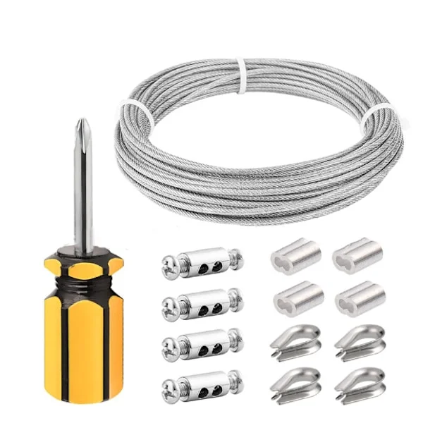 14 stk. stålkabelsett - 10 m wiretau - 3 mm diameter - stålkabel med klips - utendørs hage - M4 strekkfisker - utendørs wiretau - klessnor - Fo