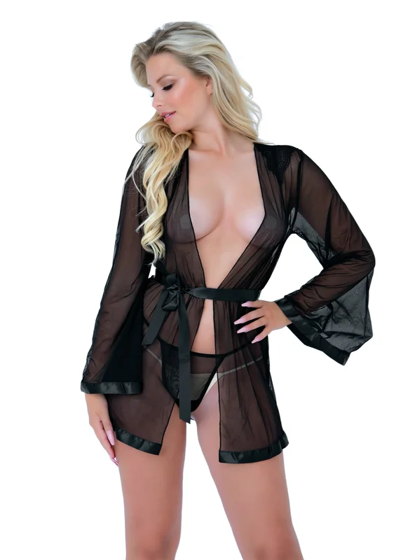 Sheer Kimono and String - Sort - Vuxen.dk: Lingeri & undertøj