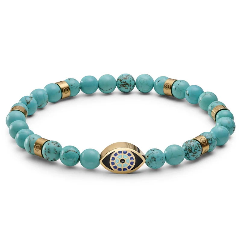 Evil Eye | Gold-tone Turquoise Bead Bracelet for Men - Beaded bracelets