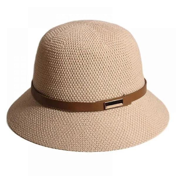 Stråhatt för kvinnor, sommarhatt för stranden, bredbrättad stråhatt, 1920-tals vintage bowlerhatt, Beige