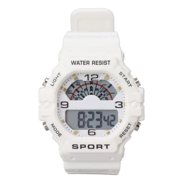 Vintage Herr Digital Chronograf Klocka Fyrkantig Klassisk Design Vit Rem Vattentålig WR50M