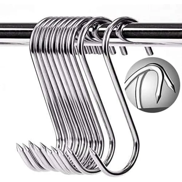 10 rostfria slakthakar, s-krokar, 150x4mm, S-krok för grill, kött, korv, köksredskap, rostfri, robust och hållbar