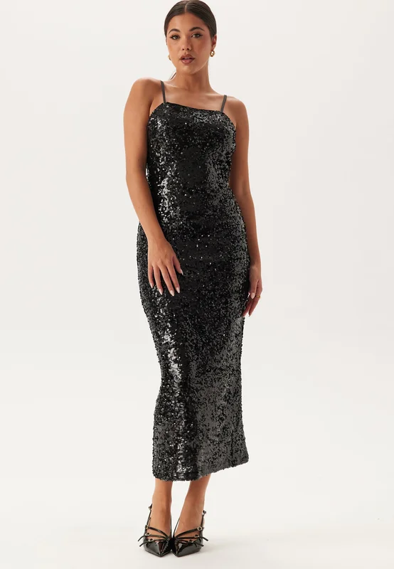 BUBBLEROOM - Sequin Strap Dress - Black