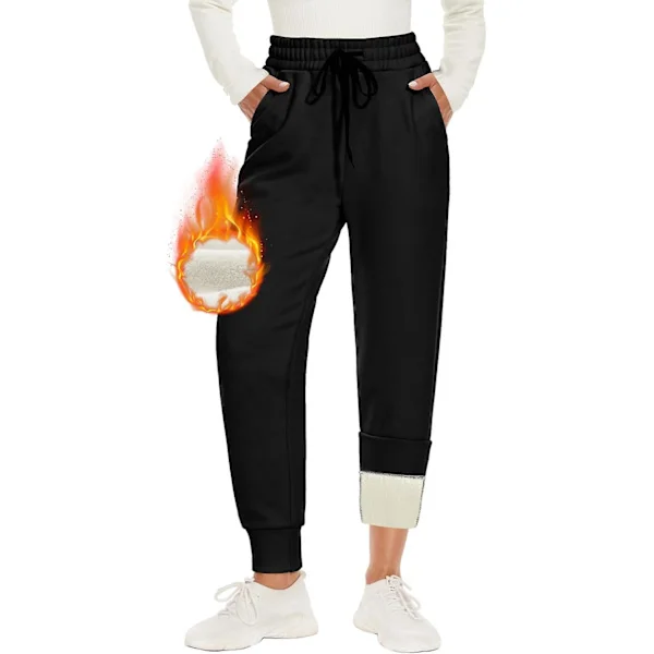Varma damjoggingbyxor, fodrade med 2 fickor, dragsko, vinterfleece med hög midja, långa sportleggings, träningsbyxor, fritidsbyxor, S