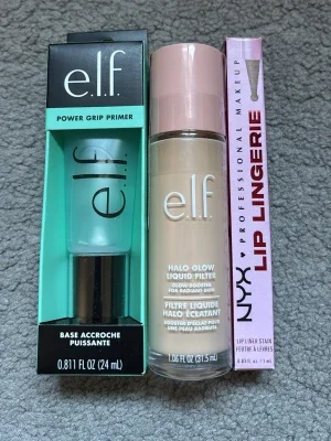 Elf power grip primer & Elf halo glow liquid filter & nyx lip lingerie lip liner stain