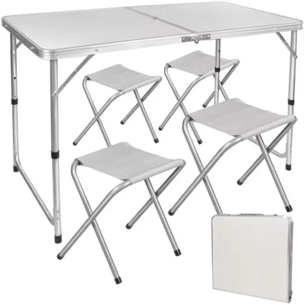 Campingbord med 4 stolar hopfällbart, justerbar höjd 120x70 cm