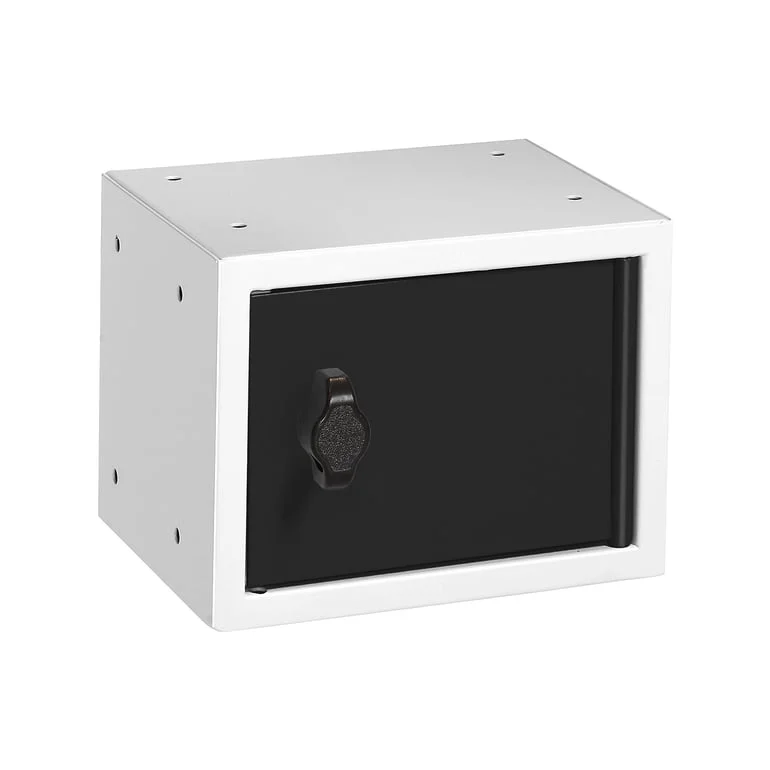 Verdiskap, sort dør, hvit stamme, 150x200x150 mm, hasp for hengelås