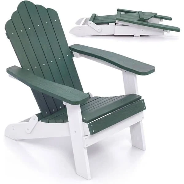 COSTWAY Fällbar Adirondack Stol för Trädgård, Breda Armstöd, Lutande Ryggstöd, Oversize Säte i HIPS för Patio Gård, Mörkgrön