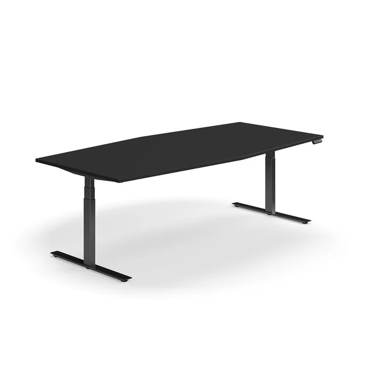 Stående mødebord QBUS, buet, 2400x1200 mm, sort stel, sort