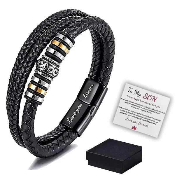 Till Min Son - Älskar Dig För Alltid Läderarmband, Flätat Läderarmband för Män