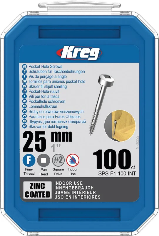Kreg SPS-F1-100 Skrue 25 mm Ø, galvaniseret, Pan Head 100-pak, Befæstelse