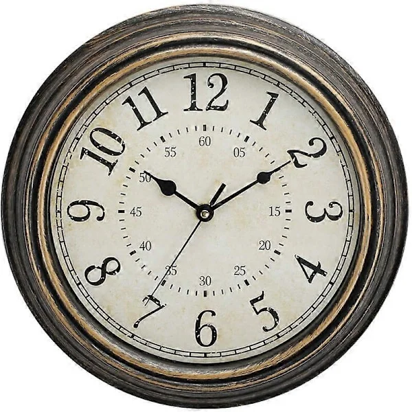 Vintage Kvarts Veggklokke 30cm Lydløs Ikke Tikkende Store Tall & HD Glass, Vintage Kobber