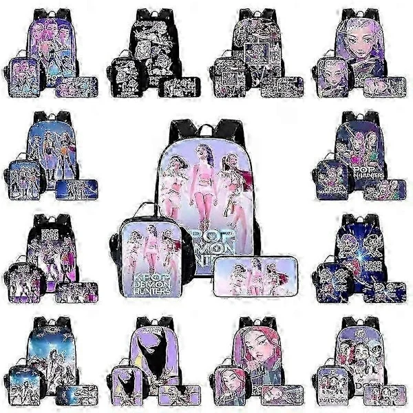 Kpop Demon Hunters Ryggsäck, Anime Skolväska med Lunchväska Pennfodral, Student Ryggsäck Set Miao7, Present till Barn Tonåringar Fans Pattern 8