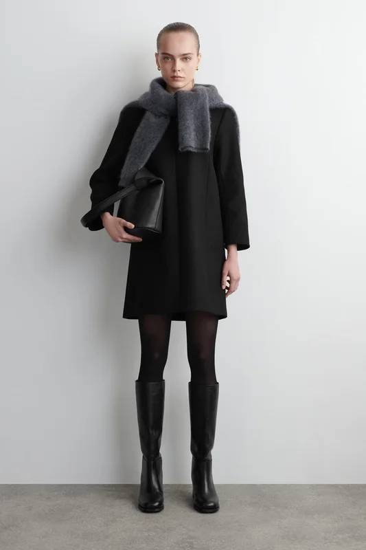 COS Women's Long Sleeve Wool Mini Dress in Black