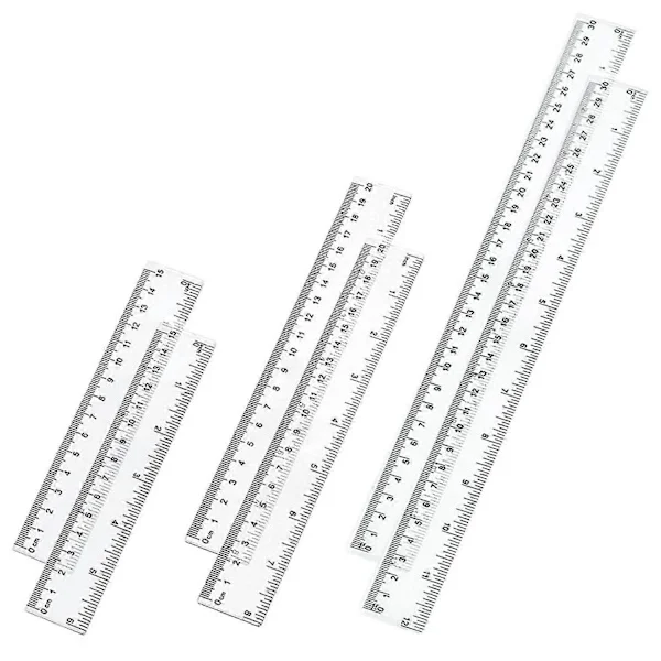 6 st Genomskinliga Linjaler 6 Tum - 8 Tum - 12 Tum Små Linjaler Med Centimeter Och Tum Raka Kanter Linjaler För Barn Skola Kontorsmaterial