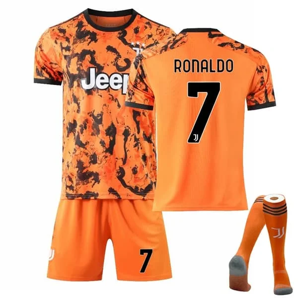 Juventus jalkapallosetti lapsille/aikuisille - pelipaita ja shortsit RONALDO-7-oranssi-FX- RONALDO-7-oranssi m