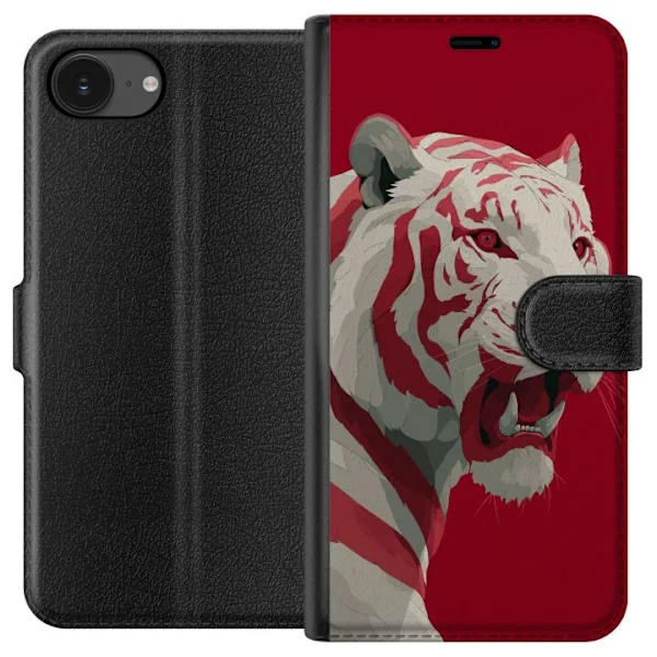 Kompatibelt Plånboksfodral till Apple iPhone 17e Kraftfull vit tiger med röda detaljer i dramatisk konstnärlig illustration