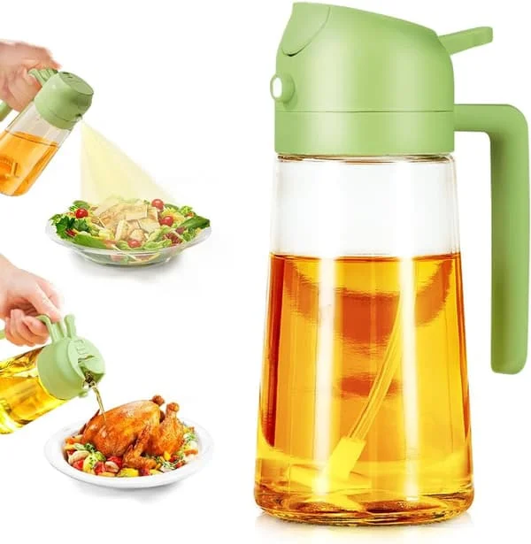 Oljeflaske med spray, 2-i-1 oljespray og oljebeholder, oljespray i glass for bruk i airfryer, baking, grilling