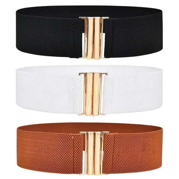 3 st breda stretchiga bälten för kvinnor, vintage elastiska midjebälten cinch midjeband bälten klänningsbälte korsett bälte (svart/brun/vit)