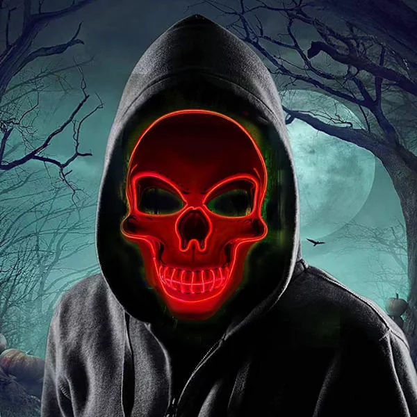Halloween LED-maske, LED-skeletmaske, LED-rensemasker, skrækmaske, halloweenmaske, til karneval, halloween, cosplay og fester RØD