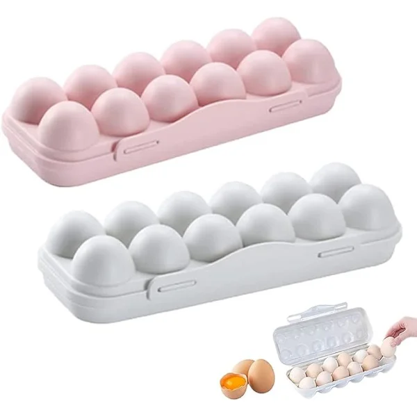Egg Storage Box, 2 Pieces Egg Box Refrigerator, Plastic Egg Box, Refrigerator Egg Holder, 12 Egg Storage Box, for Egg Storage (Pink, Grey)