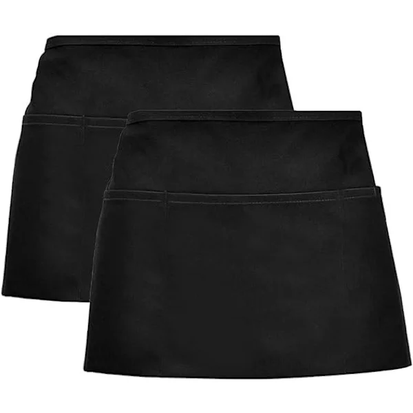 2-pack Midje Förkläde, Anti-smuts Midje Förkläde Kort Svart Förkläde med Fickor för Hemkök Restaurang Arbete, Servitris, Kock, Servitör, Matlagning, 