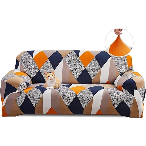 Orange Geometry, Stretch Sofa Cover 3-Seater Sofa Cover with A