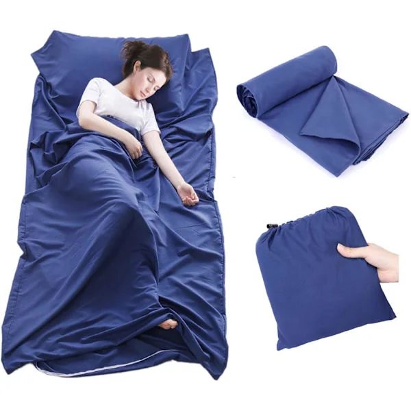 Lakan Reselakan Sovsäckslakan, 75 x 210 cm Portabelt Polyester Sovsäckslakan för Resor Vandrarhem, Marinblå Blue-FF-