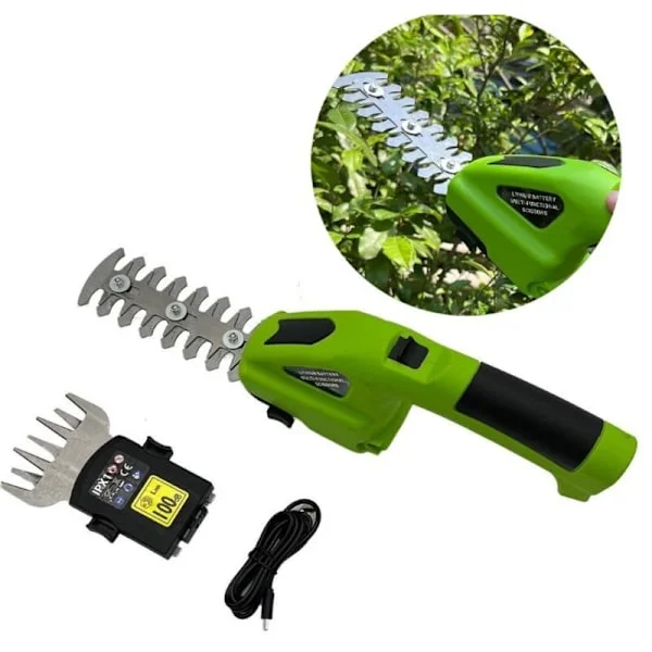 7.2V Sladdlös Häcksax och Grässax - Grässax med Blad. 1500mAh Batteri. Laddare för Klippning och Beskärning