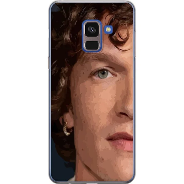 Kompatibelt Mobilskal till Samsung Galaxy A8 (2018) Detaljerat porträtt av lockig man med blå öga och stilren modern look