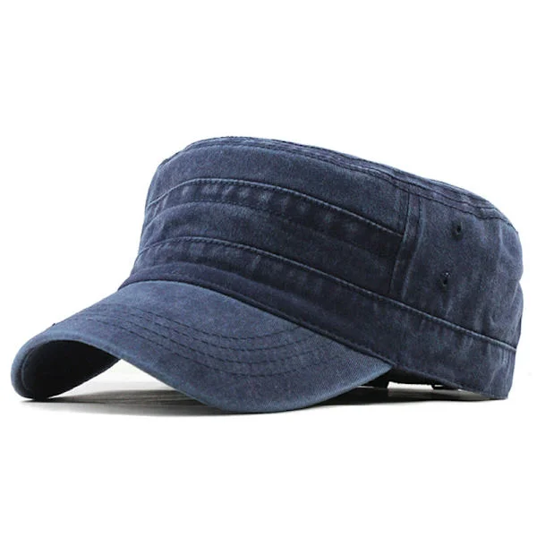 Cyanfarget vasket bomull militær caps kadett armé caps vintage unik design flat caps - Pustende utendørs militær caps for menn og kvinner