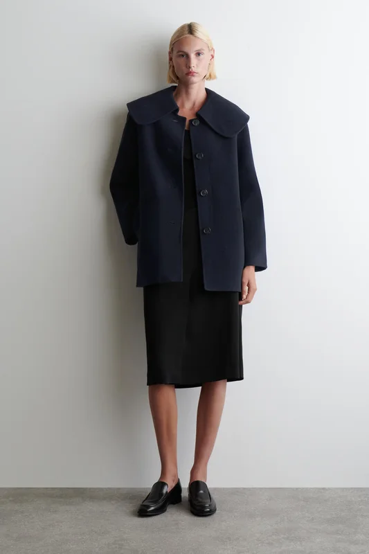 COS Damen Jacke Aus Doubleface-Wolle Mit Kragen - Blau