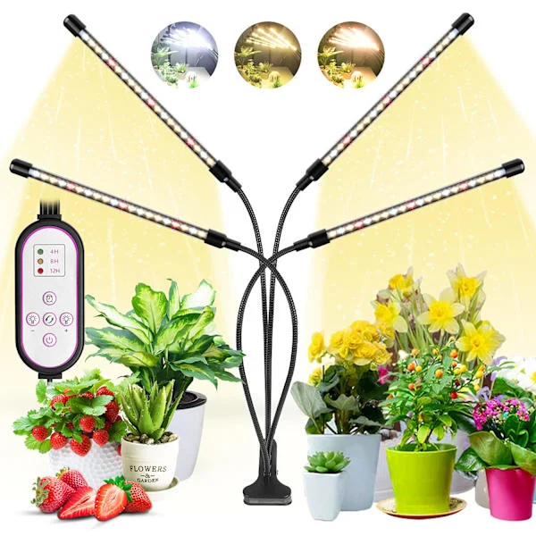 Kasvivalaisin, kasvivalot sisäkasveille, 80 LED-kasvivalaisin 660nm täyden spektrin, 4-päinen kasvivalaisin ajastimella taimille ja mehikasveille, A
