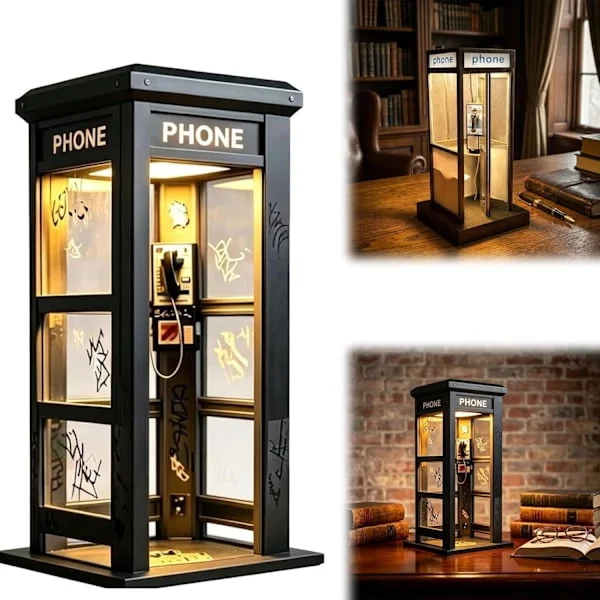 Vintage Telefonkiosk Omgivande Lampa, Retro Hög Klassisk Design Varm LED-lampa, Telefonkiosklampa för Sovrum, Hemmakontor, Arbetsrum & Bardekor (1)